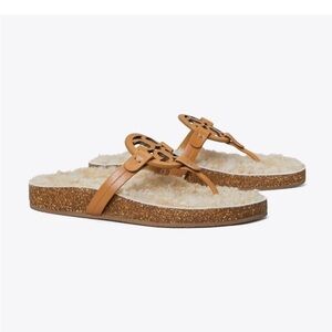 Tory Burch Miller Brown Thong  Cloud Sandals Shearling Lined Size 8 New